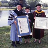 1992 Lynn Commencement: Drs Ross and Mahoney present honorary degree to Mary Rose Main