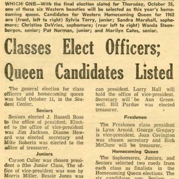Classes Elect Officers; Queen Candidates Listed