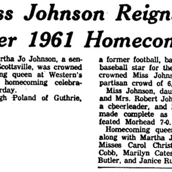 Miss Johnson Reigns Over 1961 Homecoming