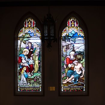 Christ Blessing the Children; The Good Samaritan (Two windows)