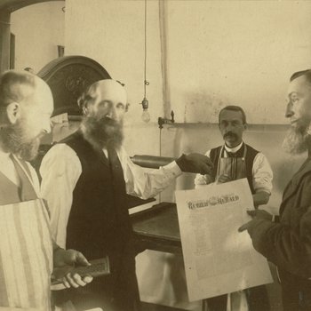 Workers at press with Review and Herald