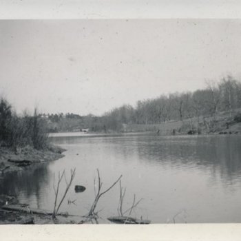 Dam and Bridge View from Water's Edge, 1940
