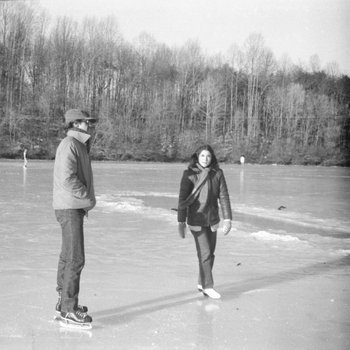 Jean Hurley (right) Skating on College Lake, January 1978