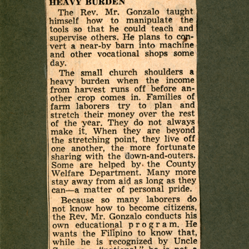 "Heavy Burden"  - Stockton Record (MSS 252 Pearl Sweet Collection)