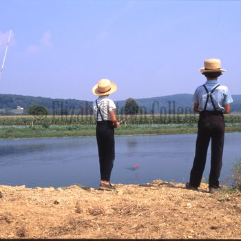Three Amish boys fishing