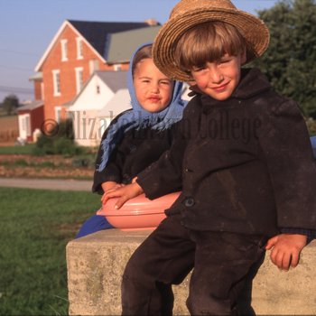 Amish children look into camera