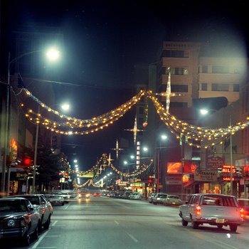 Downtown Tampa at night, decorated for Christmas C