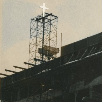 Lighted Cross Erected by Workmen, 1958