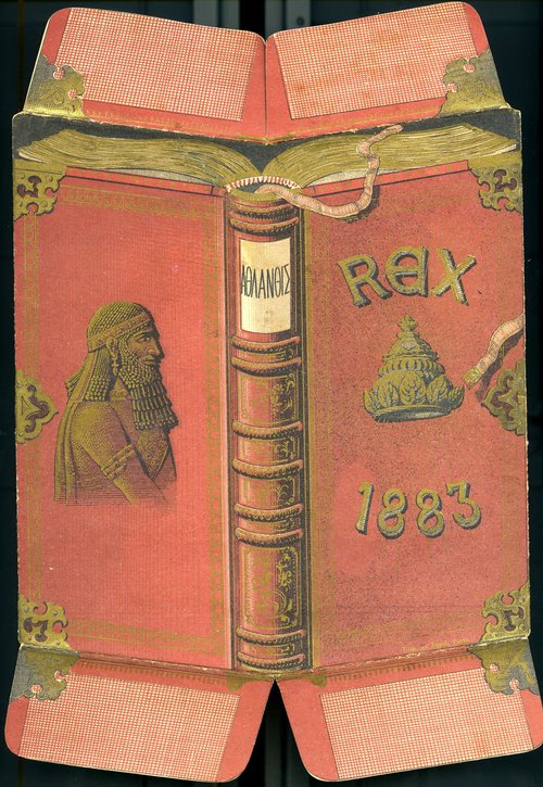 Invitation to the 1883 Rex Carnival Ball, New Orleans, La. Folded invitation looks like a hardcover book.
