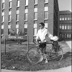 Benton Hall - Student with Bicycle, C. 1980s 61