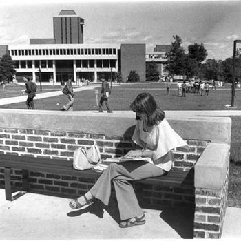 Commons Area - Founders Circle - Thomas Jefferson Library, Tower - Students, C. Late 1970s 605