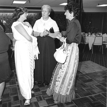 1967 Graduates Ten Year Reunion - Alumni Dinner - Stephanie Kaune, Darlene Hayes, with Myrna Harper (Gates) 1444
