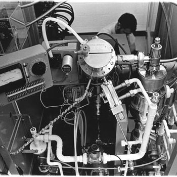 Chemistry Department, Lol Barton with Mass Spectrometer, C. 1970s 1947