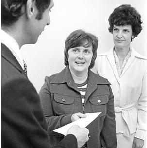 Faculty Women - Carole Hale, Mary Jones with Bart Devott, C. 1970s 1986