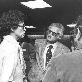 Arnold Grobman, Chancellor, with Harriett Woods at Chancellor's Report to Community Reception, C. Late 1970s 2560