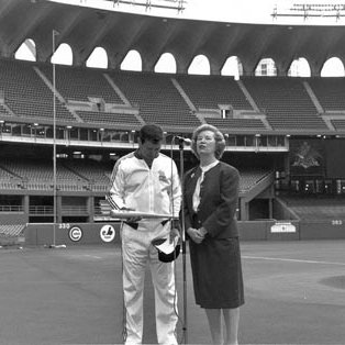 Show Me State Games Rally at Busch Stadium, Governor John Ashcroft and Chancellor Blanche Touhill 2609
