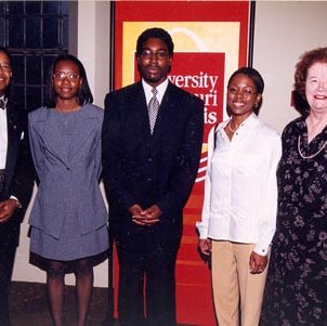 Chancellor Blanche Touhill with Mayor Clarence Harmon and Student Scholars, C. 1990s 2620