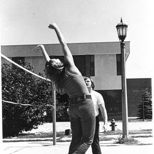 Students Playing Volleyball in Front of University Center C.1970s 2866