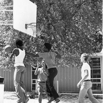 Physical Education Class on Tennis Court in Front of Administration Building 2869