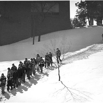 Students Walking on Campus - Snow Scene, C. 1970s 2896