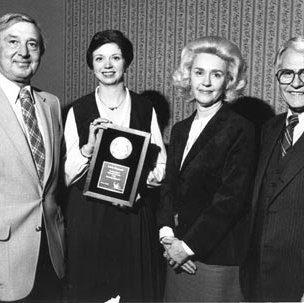 President's Award to Alumni Lois Schoemehl, William Doak, Ruth Blake, with President James Olson,1981 3457