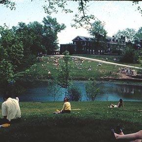 Bugg Lake, Ducks, Old Administration Building, Students/Bellerive Country Club, C. 1960s 3613