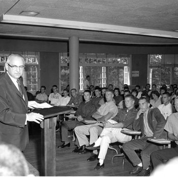 Ward Barnes Addressing Students In Old Administration Building; Bellerive Country Club 4239