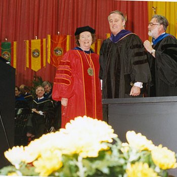 Commencement, Chancellor Touhill; Honorary Degree Recipient Brian Mulroney; Professor Lawrence Friedman 4809