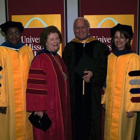 Commencement, Curator Malaika Horne, Chancellor Touhill, Honorary Degree Recipient Peter Raven, Curator Connie Silverstein 4812