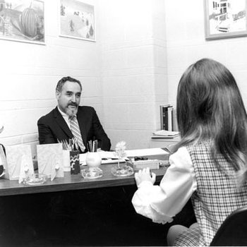 Administration of Justice Professor with Student, C. 1970s (Original Print in MU Archives in Columbia) 4927