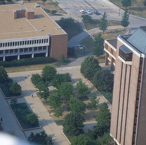 Aerial View of Campus TJ Library, and Tower Building, C. Late 1970s, 4988