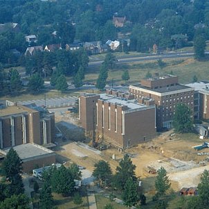 Aerial View of Stadler and Benton Halls Looking South, C. Late 1970s (Original Slide in MU Archives at Columbia) 4993