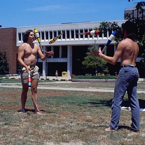 Students Juggling In Front Of Thomas Jefferson Library, C. 1980s (Original Slide In MU Archives at Columbia) 5009