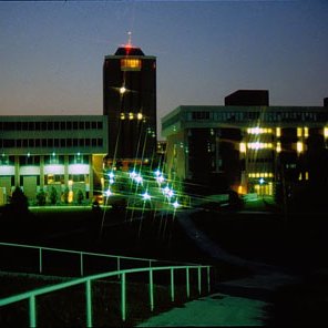 Clark Hall, Tower Building, and Lucas Hall at Night, C. Late 1970s-Early 1980s (Original Slide in MU Archives at Columbia) 5015