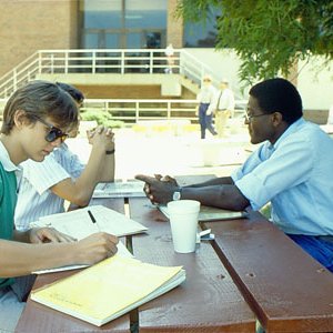 Students Studying Outdoors Near University Center, C. 1980s (Original Slide In MU Archives at Columbia) 5021