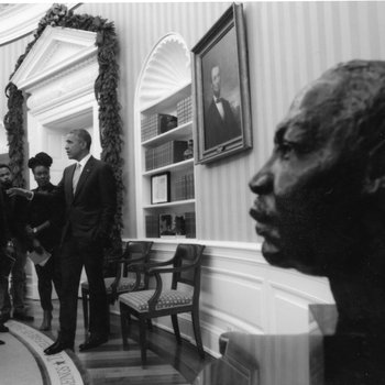 Brittany Packnett, Teach for America Executive Director and UMSL Partner with President Barack Obama - Oval Office 5157