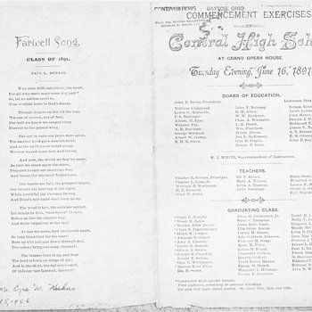 Central High School Commencement Program, Class of 1891 (Reproduction), Page 1 of 2