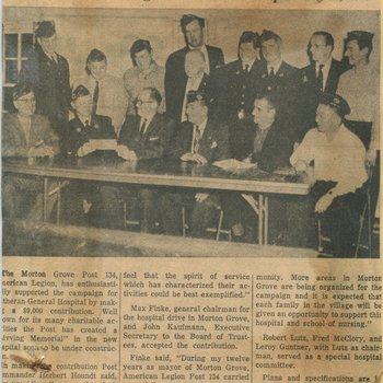 Morton Grove Legion Gives Hospital $9,000, 1958 February