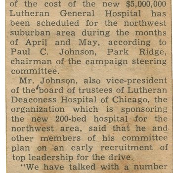 Set Fund Drive for Lutheran General Hospital, 1957 February