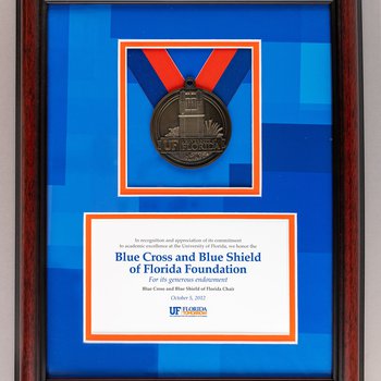 University of Florida Medallion to Blue Cross Blue Shield of Florida Foundation plaque