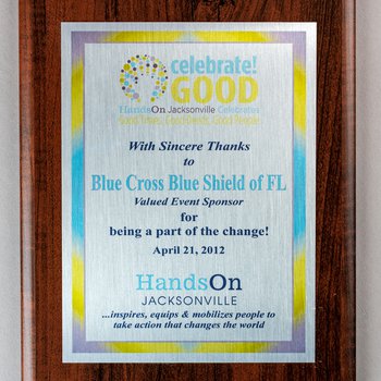 HandsOn Jacksonville/Blue Cross Blue Shield of Florida Sponsorship plaque