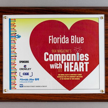 FL Blue 904 Magazine’s Companies with Heart plaque
