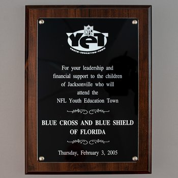NFL Y.E.T. Leadership/Sponsorship plaque to Blue Cross and Blue Shield of Florida