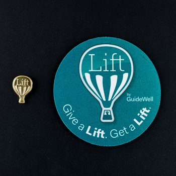 “Lift” Hot Air Balloon pin, undated; “Lift” Gift a Lift. Get a Lift coaster, undated