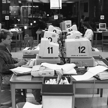 A student uses a computer, Centennial Hall (1971), St. Cloud State University