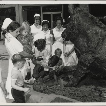 Nurses with Children at Bronze Boar Fountain