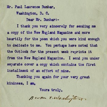 Letter to Paul Laurence Dunbar from Booker T. Washigton, November 3, 1900