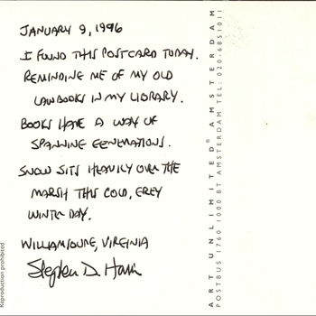 Postcard, Stephen D. Harris (January 9, 1996)