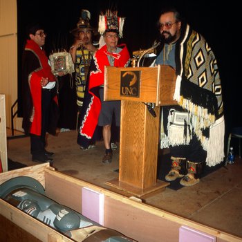 Members of the Tlingit Nation celebrate the return of the Bear Clan Totem on the University of Northern Colorado campus, October 20, 2003