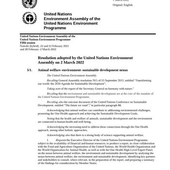 UNEP/EA.5/Res. 1; Resolution-Animal welfare-environment-sutainable development nexus